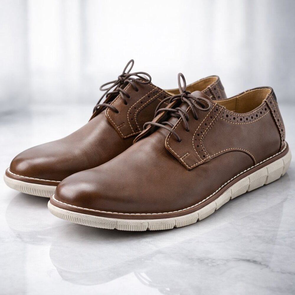 Johnston & Murphy Boys Brown Leather Dress Sneakers Shoes Size 5.5M (G20)